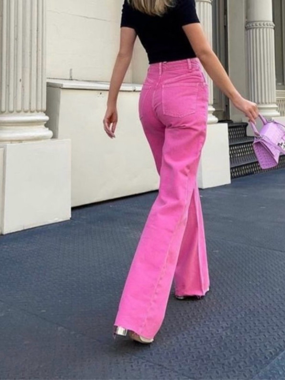 High-Waisted Pink Flared Women’s Jeans